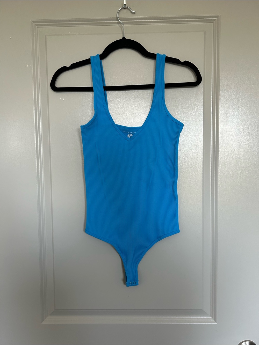 Bright Blue Ribbed Scoop Neck Women's Bodysuit